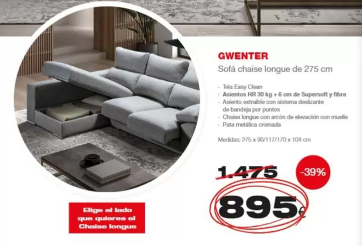 Oferta de Gwenter/ Sofa Chaise Longue De 275 Cm por 895€ en Expo Mobi