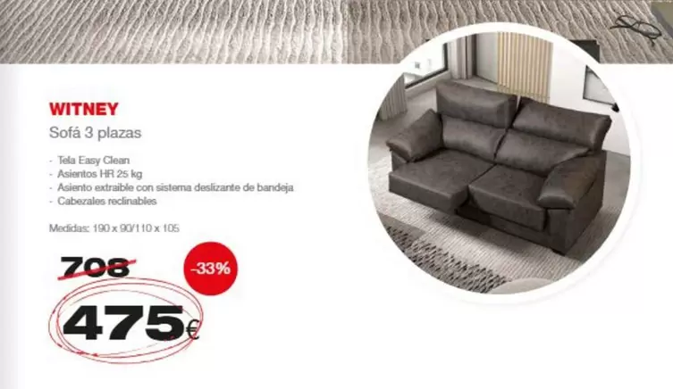 Oferta de Witney - Sofá 3 Plazas por 475€ en Expo Mobi