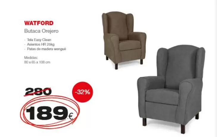 Oferta de Watford Butaca Orejero por 189€ en Expo Mobi