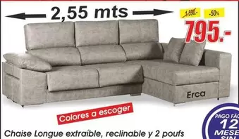 Oferta de Chaise Longue Extraíble, Reclinable Y 2 Poufs  por 795€ en Hipo Gegant