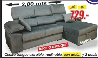 Oferta de Chaise Longue Extraíble, Reclinable, Con Arcón Y 2 Poufs por 729€ en Hipo Gegant