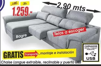 Oferta de Chaise Longue Extraible, Reclinable Y Puerto USB por 1259€ en Hipo Gegant