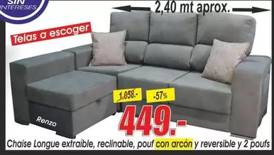 Oferta de Chaise Longue Extraible, Recinable, Pouf Con Arcón Y Reversible Y 2 Poufs por 449€ en Hipo Gegant