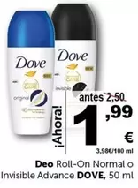 Oferta de Dove - Deo Roll-On Normal O Invisible Advance por 1,99€ en Masymas