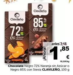 Oferta de Clavileño - Chocolate Negro 72% Naranja Sin Azucar por 1,85€ en Masymas