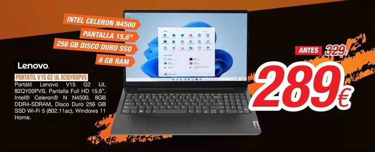 Oferta de Lenovo - Portátil V 15 G2 IJL 82QYOOPVS por 289€ en Expert