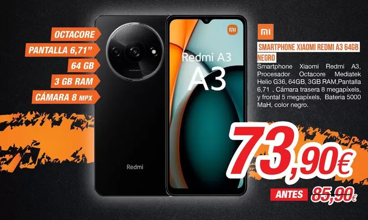 Oferta de Xiaomi - Smartphone Redmi A3 64GB Negro por 73,9€ en Expert