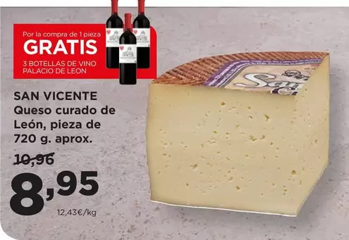 Oferta de San Vicente - Queso Curado De León, Pieza De 720 G. Aprox. por 8,95€ en Alimerka