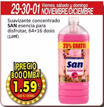 Oferta de San - Suavizante Concentrado Esencia Para Disfrutar, 64+16 Dosis por 1,59€ en SPAR