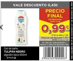 Oferta de Tulipán Negro - Gel De Bano Algodon Talco por 0,99€ en SPAR