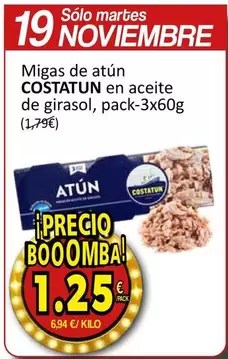 Oferta de Costatun - Migas De Atún En Aceite De Girasol por 1,25€ en SPAR