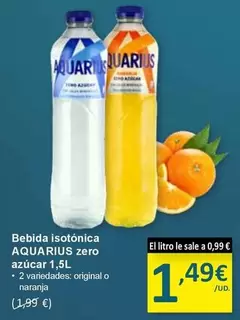 Oferta de Aquarius - Bebida Isotónica Zero Azúcar por 1,49€ en SPAR