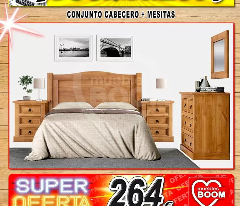 Oferta de Conjunto Cabecero + Mesitas  por 264€ en Muebles Boom