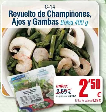 Oferta de Revuelto De Champinones, Ajos Y Gambas por 2,5€ en Abordo