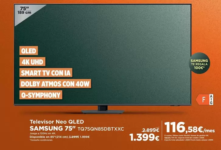 Oferta de Samsung - Televisor Neo Qled por 116,58€ en El Corte Inglés