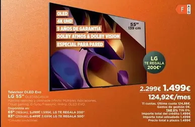 Oferta de LG - Televisor Oled Evo por 1499€ en El Corte Inglés