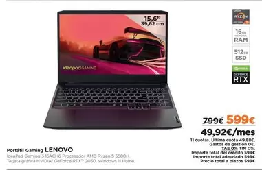 Oferta de Gaming - Portatil Gaming por 599€ en El Corte Inglés