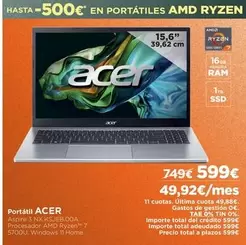 Oferta de Acer - Portátil por 599€ en El Corte Inglés