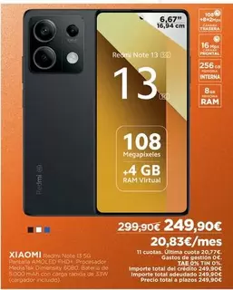 Oferta de Xiaomi - Redmi Note 13 5g por 249,9€ en El Corte Inglés