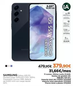 Oferta de Samsung - Galaxy A55 5g por 379,9€ en El Corte Inglés