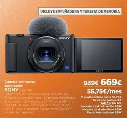 Oferta de Sony - Cámara Compacta Super2com por 669€ en El Corte Inglés