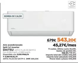 Oferta de Daitsu - Aire Acondicionado Split 1x3 Inverter por 543,2€ en El Corte Inglés