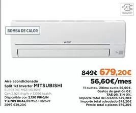 Oferta de Inverter - Aire Acondicionado Split 1xl por 679,2€ en El Corte Inglés