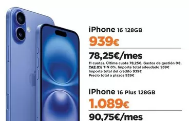 Oferta de Última - Iphone 16 128gb por 1089€ en El Corte Inglés