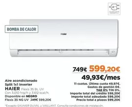 Oferta de Haier - Aire Acondicionado Split 1x11 Inverter por 599,2€ en El Corte Inglés