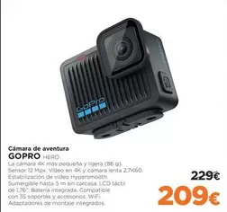 Oferta de GoPro - Cámara De Aventura por 209€ en El Corte Inglés