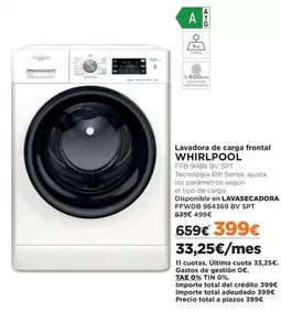 Oferta de Whirlpool - Lavadora De Carga Frontal por 399€ en El Corte Inglés