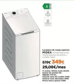 Oferta de Midea - Lavadora De Carga Superior por 349€ en El Corte Inglés