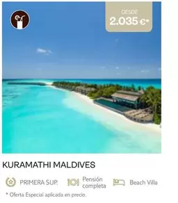 Oferta de Kuramathi Maldives por 2035€ en Tui Travel PLC