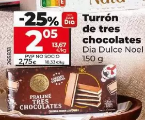 Oferta de Dia Dulce Noel  - Turron De Tres Chocolates por 2,05€ en Dia