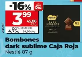 Oferta de Nestlé - Bombones Dark Sublime Caja Roja por 3,99€ en Dia