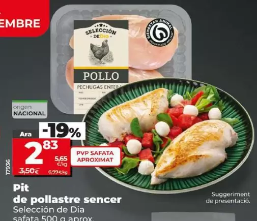 Oferta de Seleccion De Dia - Pechuga De Pollo Entera por 2,83€ en Dia