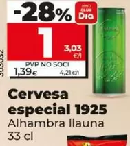 Oferta de Alhambra - Cerveza Especial 1925 por 1€ en Dia