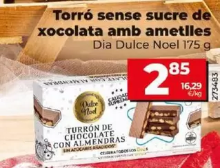 Oferta de Dia Dulce Noel - Turron Sin Azucar De Chocolate Con Almendras por 2,85€ en Dia