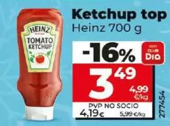 Oferta de Heinz - Ketchup Top Down por 3,49€ en Dia