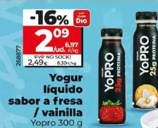 Oferta de YoPRO - Yogur Liquido Sabor A Fresa / Vainilla por 2,09€ en Dia