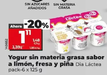 Oferta de Dia Lactea - Yogur Sin Materia Grasa Sabor A Limon, Fresa Y Pina por 1,11€ en Dia