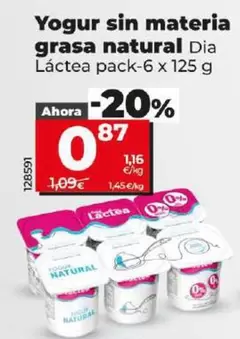 Oferta de Dia Lactea - Yogur Sin Materia Grasa Natural por 0,87€ en Dia