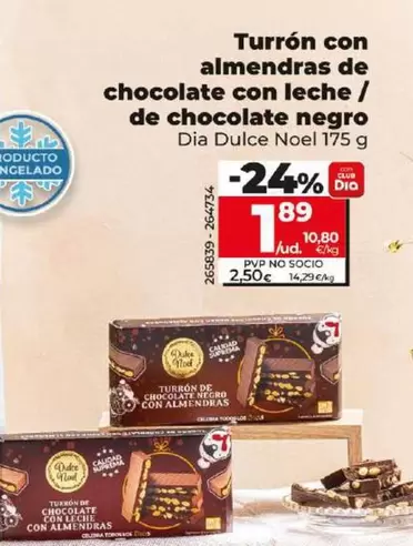 Oferta de Dia Dulce Noel - Turron Con Almendras De Chocolate Con Leche / De Chocolate Negro por 1,89€ en Dia