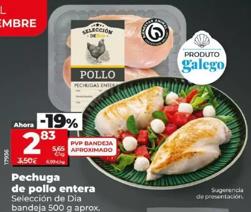 Oferta de Seleccion De Dia - Pechuga De Pollo Entera por 2,83€ en Dia