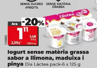 Oferta de Dia Lactea - Yogur Sin Materia Grasa Sabor A Limon, Fresa Y Pina por 1,11€ en Dia