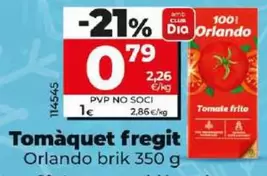 Oferta de Orlando - Tomate Frito por 0,79€ en Dia