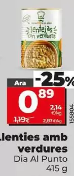 Oferta de Dia Al Punto - Lentejas Con Verduras por 0,89€ en Dia