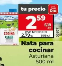 Oferta de Asturiana - Nata Para Cocinar por 2,59€ en Dia