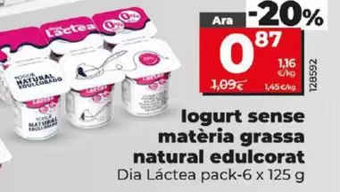 Oferta de Dia Lactea - Yogur Sin Materia Grasa Natural Edulcorado por 0,87€ en Dia