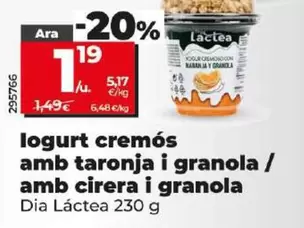 Oferta de Dia Lactea - Yogur Cremoso Con Naranja Y Granola / Con Cereza Y Granola por 1,19€ en Dia